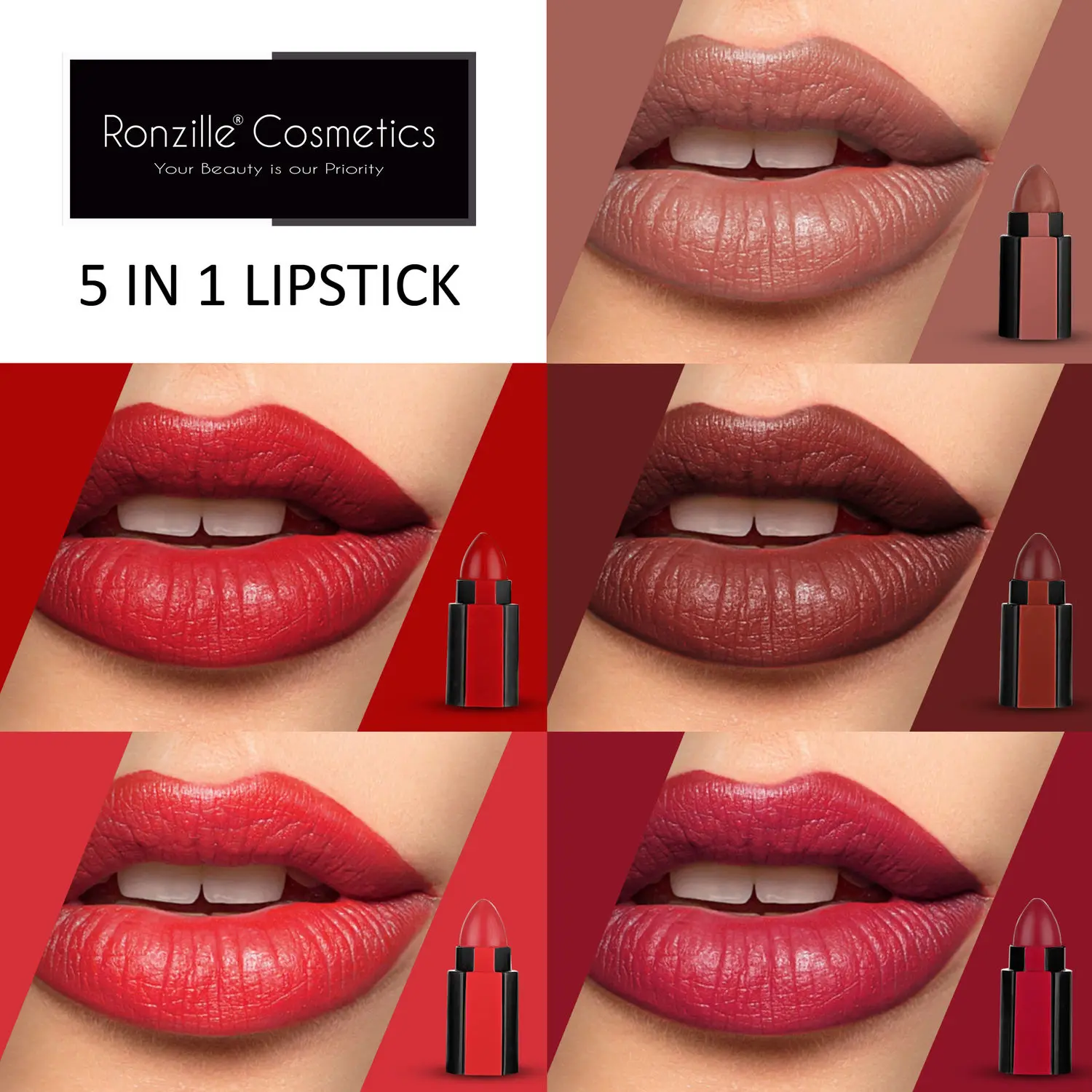 Ronzille Fantastic 5 Step Lipstick 5 in 1 Lipstick -B