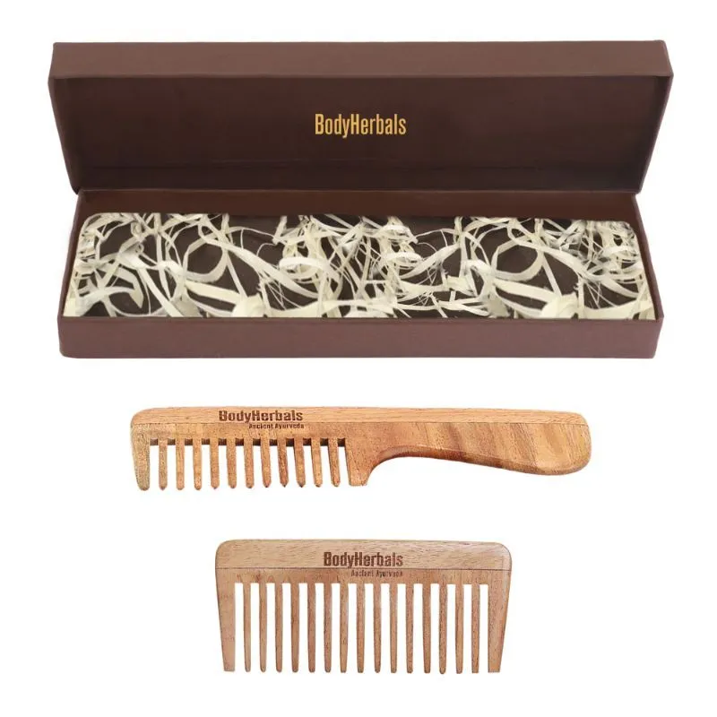 Bodyherbals Anti Static Handmade 100% Natural Neem Wood Comb Set