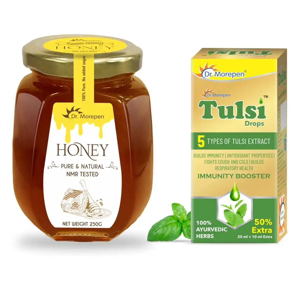 Dr. Morepen Natural & Pure Honey - 250 g, Tulsi Drops Combo,  30 ml  Unflavoured