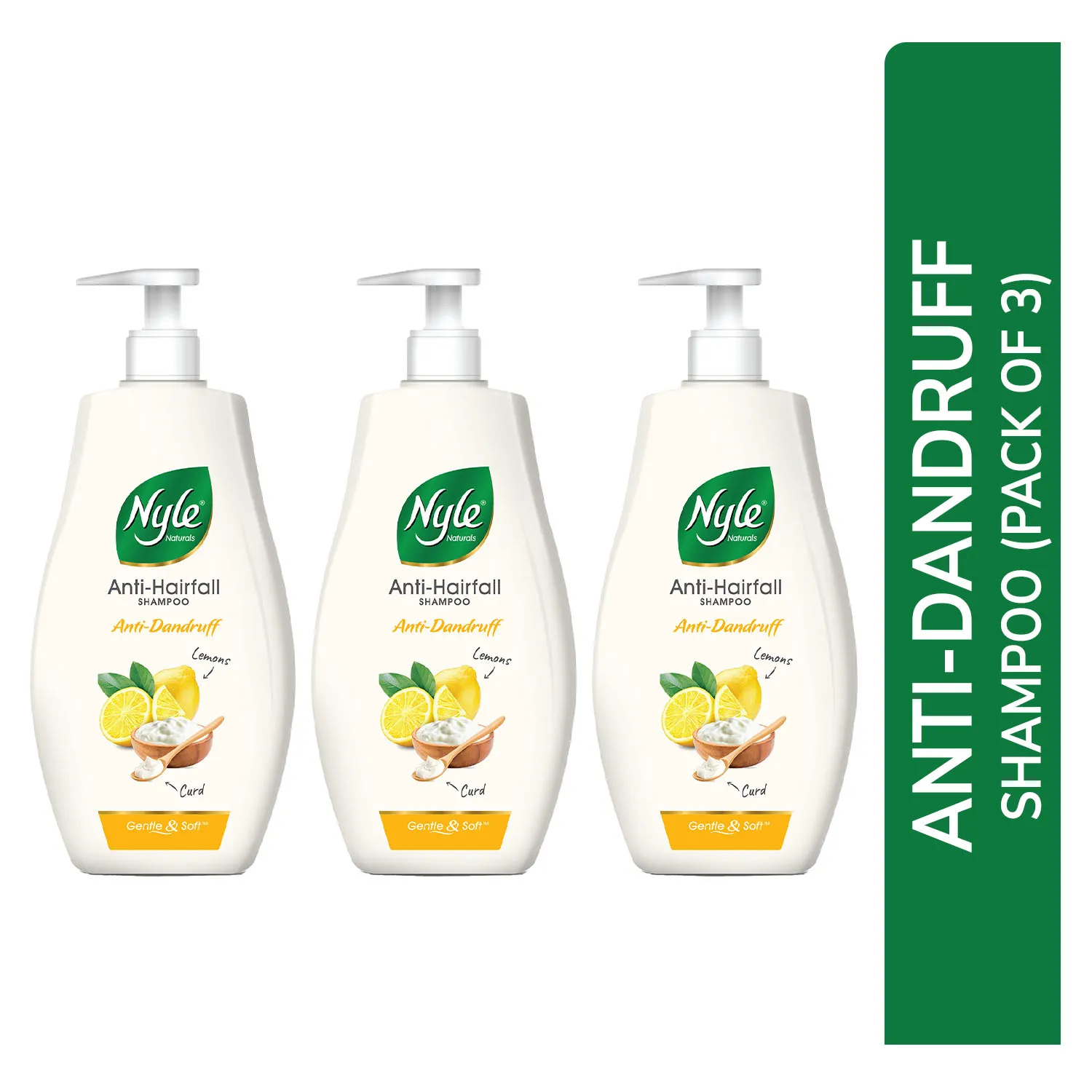 Nyle Naturals Anti Dandruff Shampoo with Lemon and Curd Paraben Free - Pack of 3