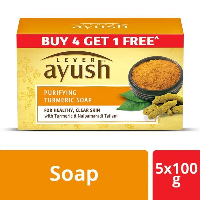 Lever Ayush Purifying Turmeric Soap, 100 g (Buy 4 Get 1)