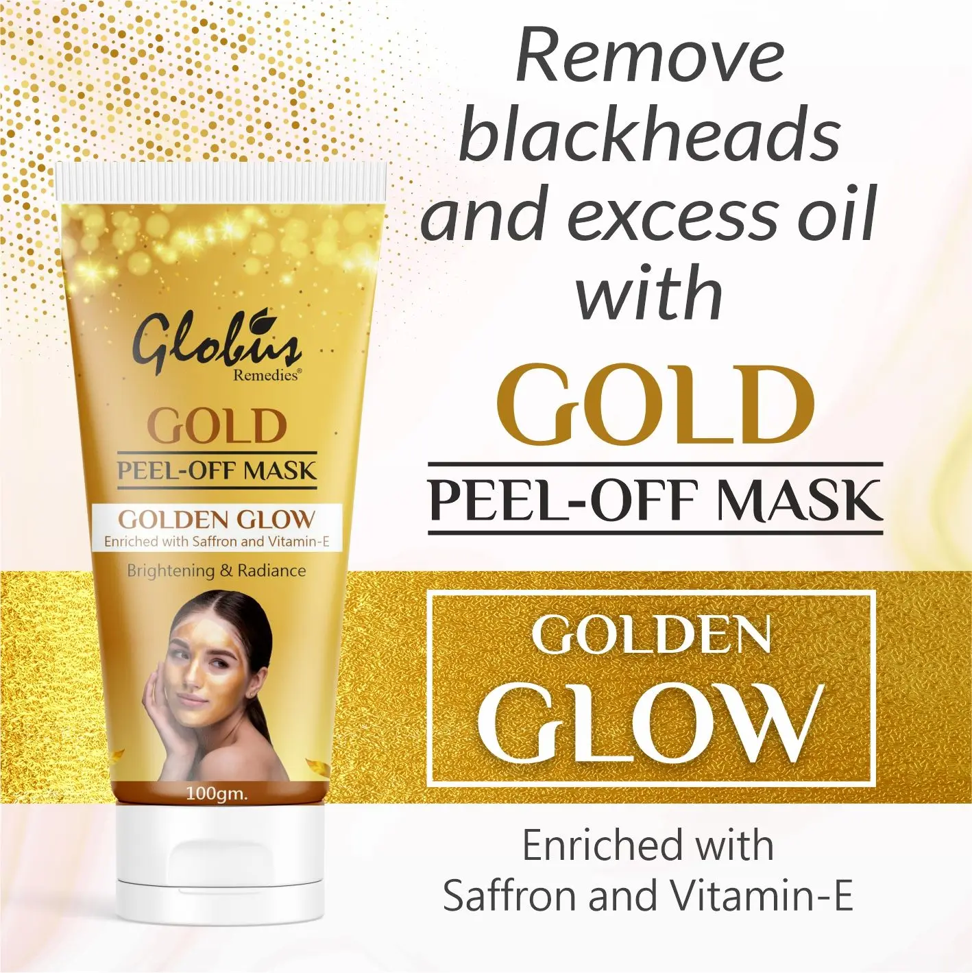 Globus Remedies Gold Peel Off Mask Enriched with Vitamin-E, For Golden Glow & Radiance,100gGlobus Naturals Gold Peel Off Mask Enriched with Vitamin-E, For Golden Glow & Radiance,100g