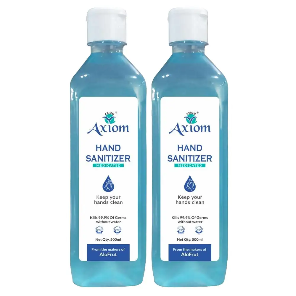 Axiom Medicated Hand Sanitizer,  Fragrance Free  500 ml  Kills 99.99% of Germs without Water Pack of 2