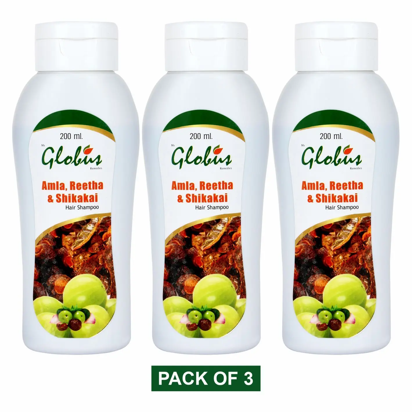 Globus Herbal Amla, Reetha & Shikakai Shampoo 200 ml (Pack Of 3)