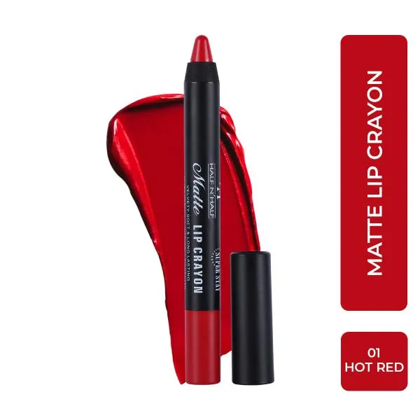 Half N Half Matte Velvet Soft & Long Lasting 24h Super Stay Lip Crayon - Hot-red