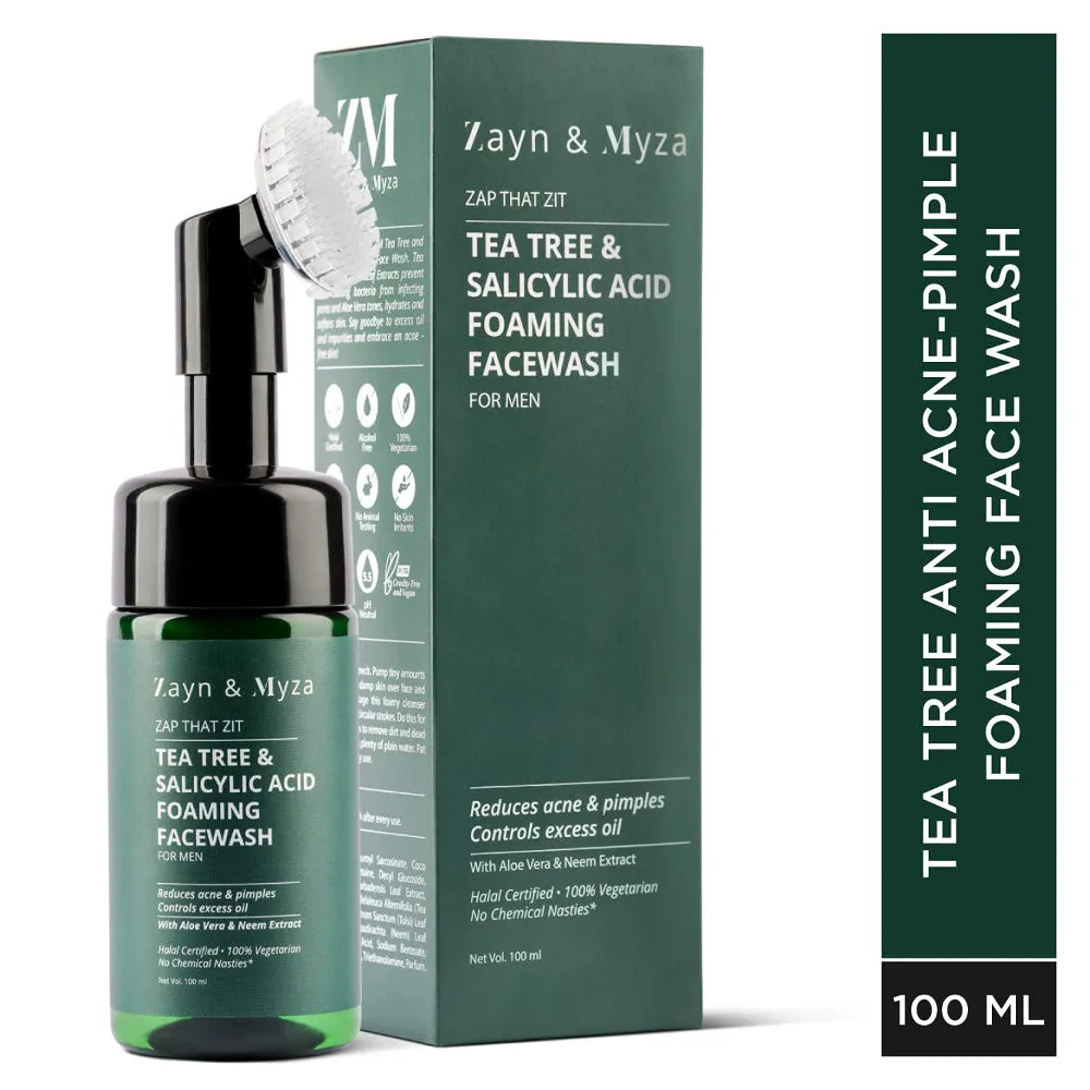 ZM Zayn & Myza Tea Tree & Salicylic Acid Foaming Face Wash for Men with Built-In Brush