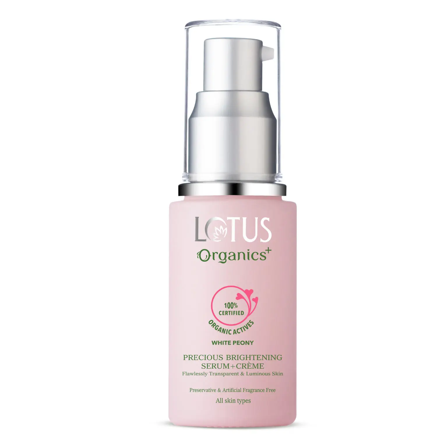 Lotus Organics+ Precious Brightening Serum + Cream | 100% Organic White Peony | Sulphate & Paraben Free | All Skin Types | 30g