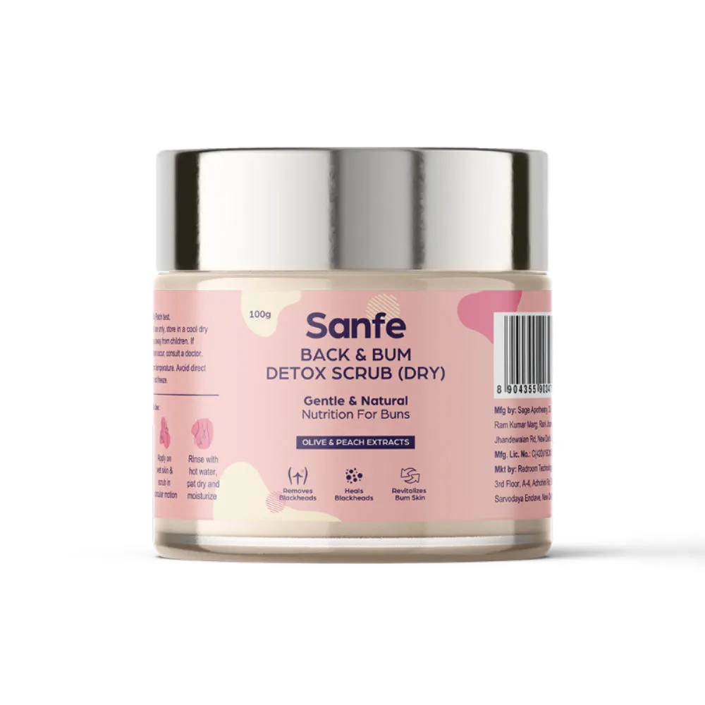 Sanfe Back & Bum Detox Scrub (Dry) with Peach & Olive Oil Extracts