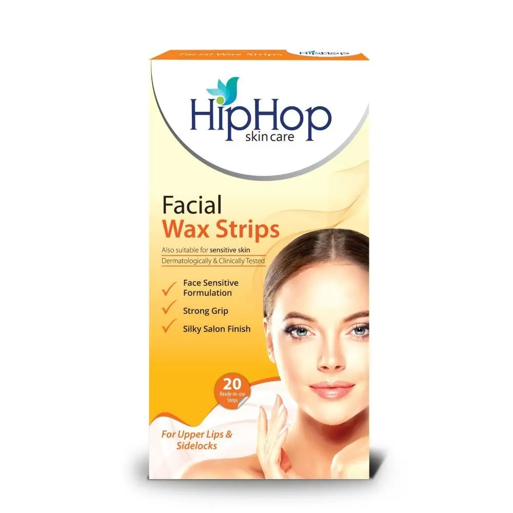 HipHop Skincare Facial Wax Strips for Normal to Sensitive Skin, For Instant Hair Removal (Upper Lip, Sideburns, Forehead, Chin) with Cleansing Wipes - Pack of 20 strips