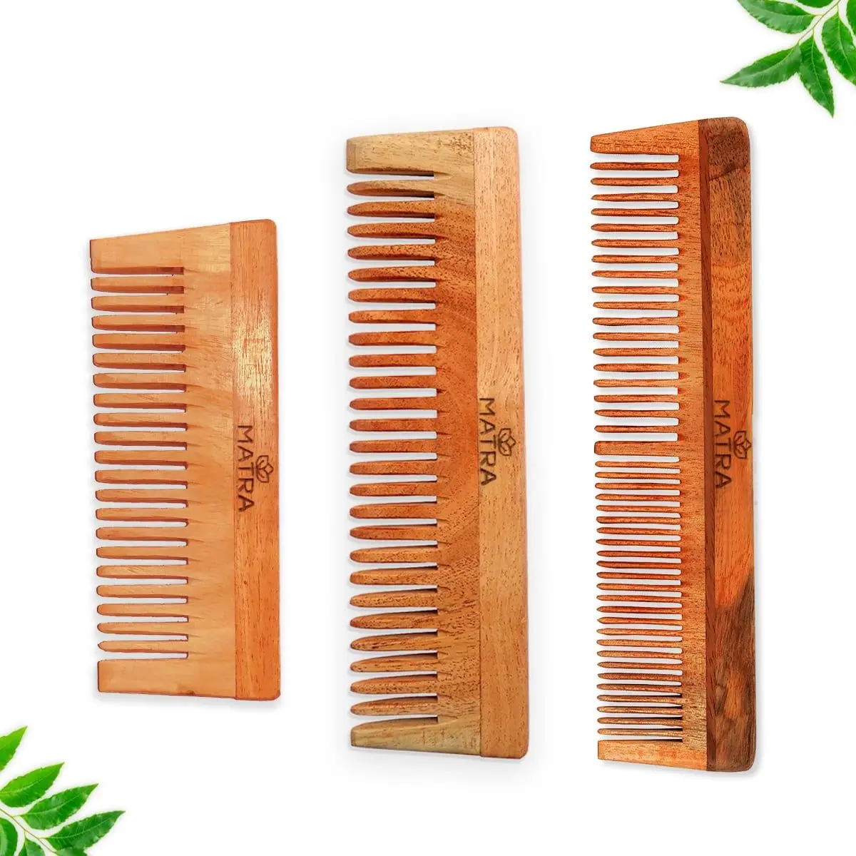 Matra Professional Pure Neem Wood Combs Combo | Neem Comb for Hair Growth, Hairfall, Frizz Control, Anti Dandruff & Hair Styling Comb | Neem Wooden Comb for Women & Men | All Hair Types | Anti-Bacterial & Eco Friendly