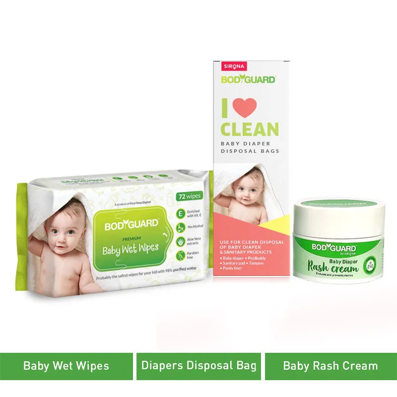 Bodyguard Baby Diaper Rash Cream With Sanitary Disposal Bags And Baby Wet Wipes