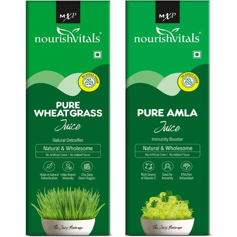 Nourish Vitals Healthcare Juices Combo - Pure Wheatgrass Juice + Pure Amla Juice