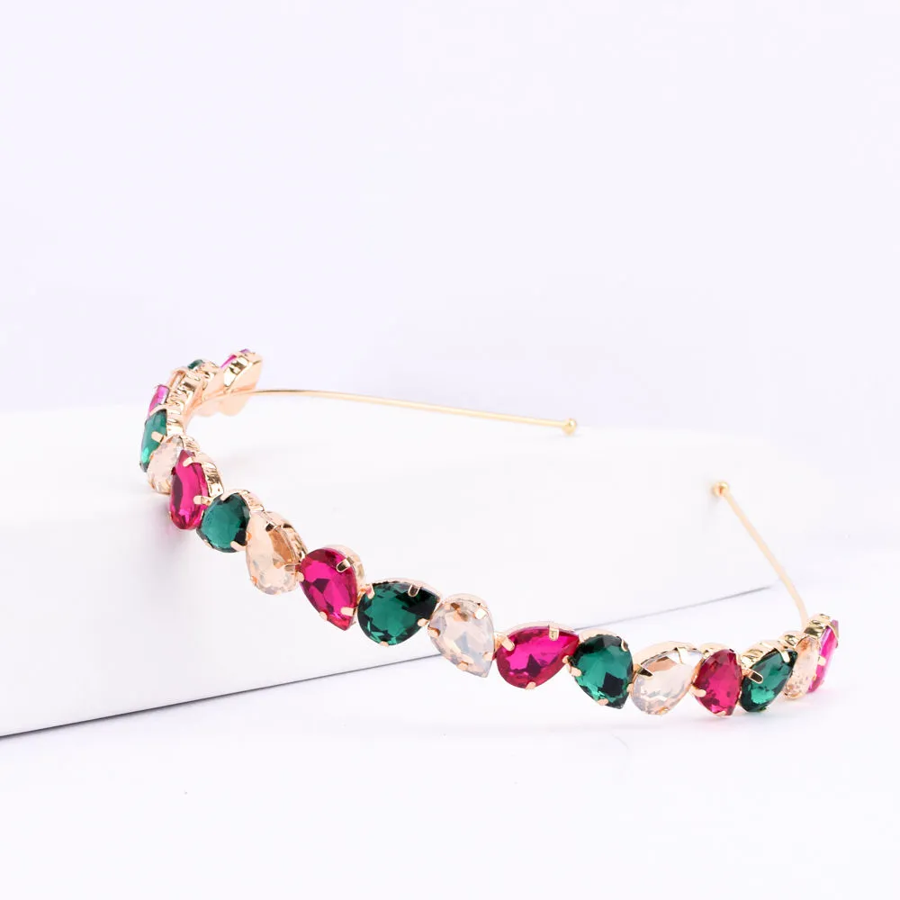 Ferosh Nefertiti Pink-Green Crystal Hair Band