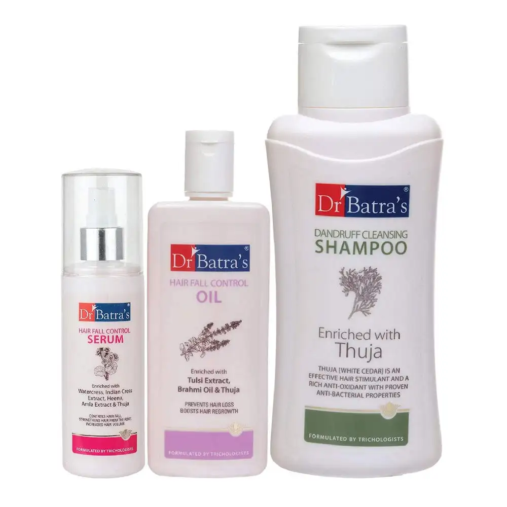 Dr Batra's Hair Fall Control Serum- 125 ml, Hair Oil - 200 ml & Dandruff Cleansing Shampoo - 500 ml Combo,  3 Piece(s)/Pack  Hair Care