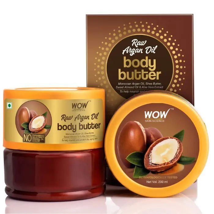 WOW Skin Science Raw Argan Oil Body Butter for Nourishing & Protecting Dry, Aging Skin - For All Skin Types - No Parabens, Silicones, Mineral Oil & Color - 200mL