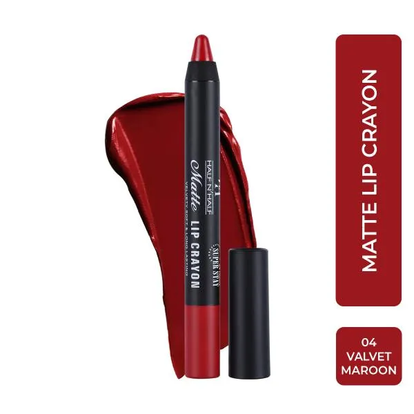 Half N Half Matte Velvet Soft & Long Lasting 24H Super Stay Lip Crayon - Maroon