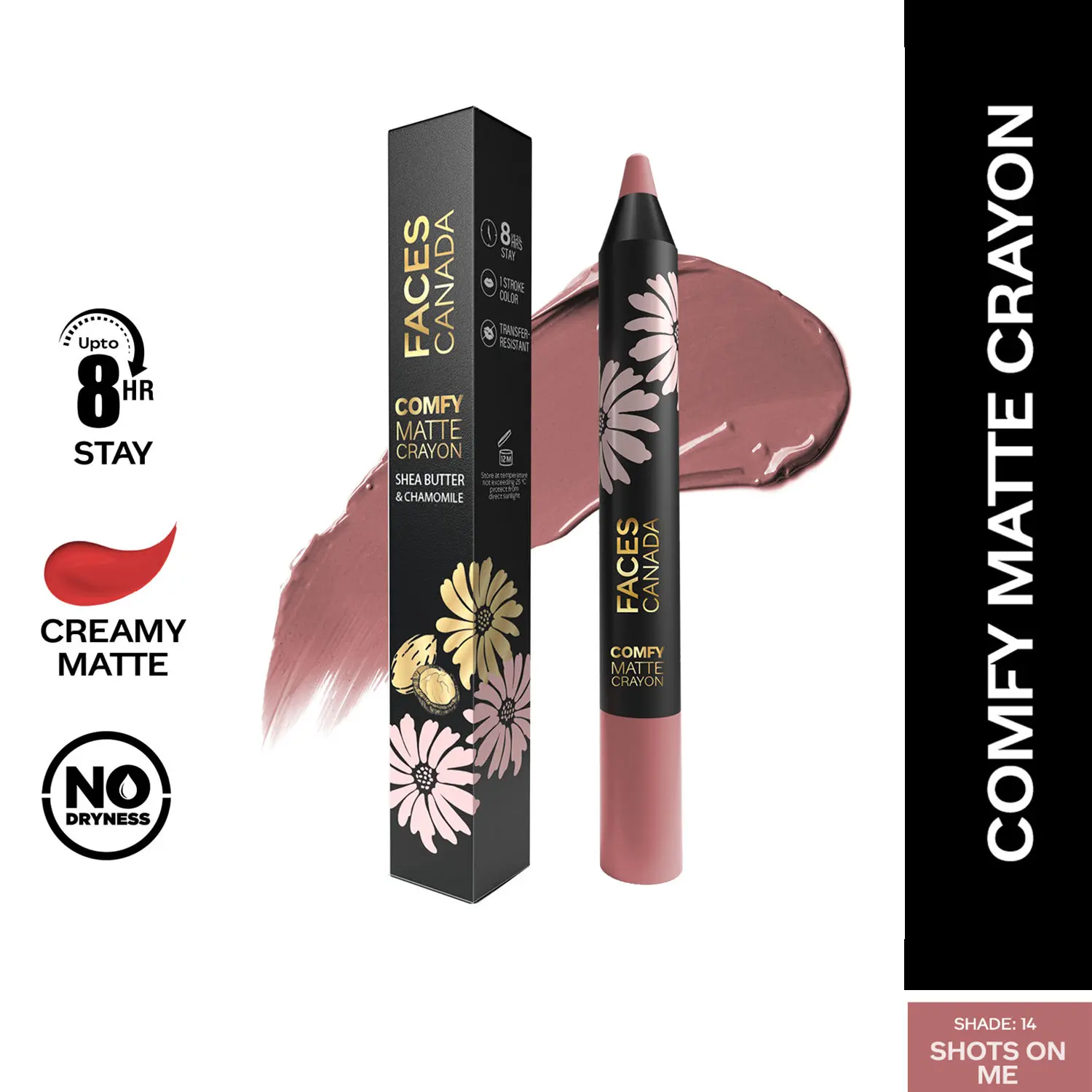 Faces Canada Comfy Matte Crayon I Creamy Matte I Chamomile & Shea Butter I Alcohol-free I Shots on me 14 2.8g