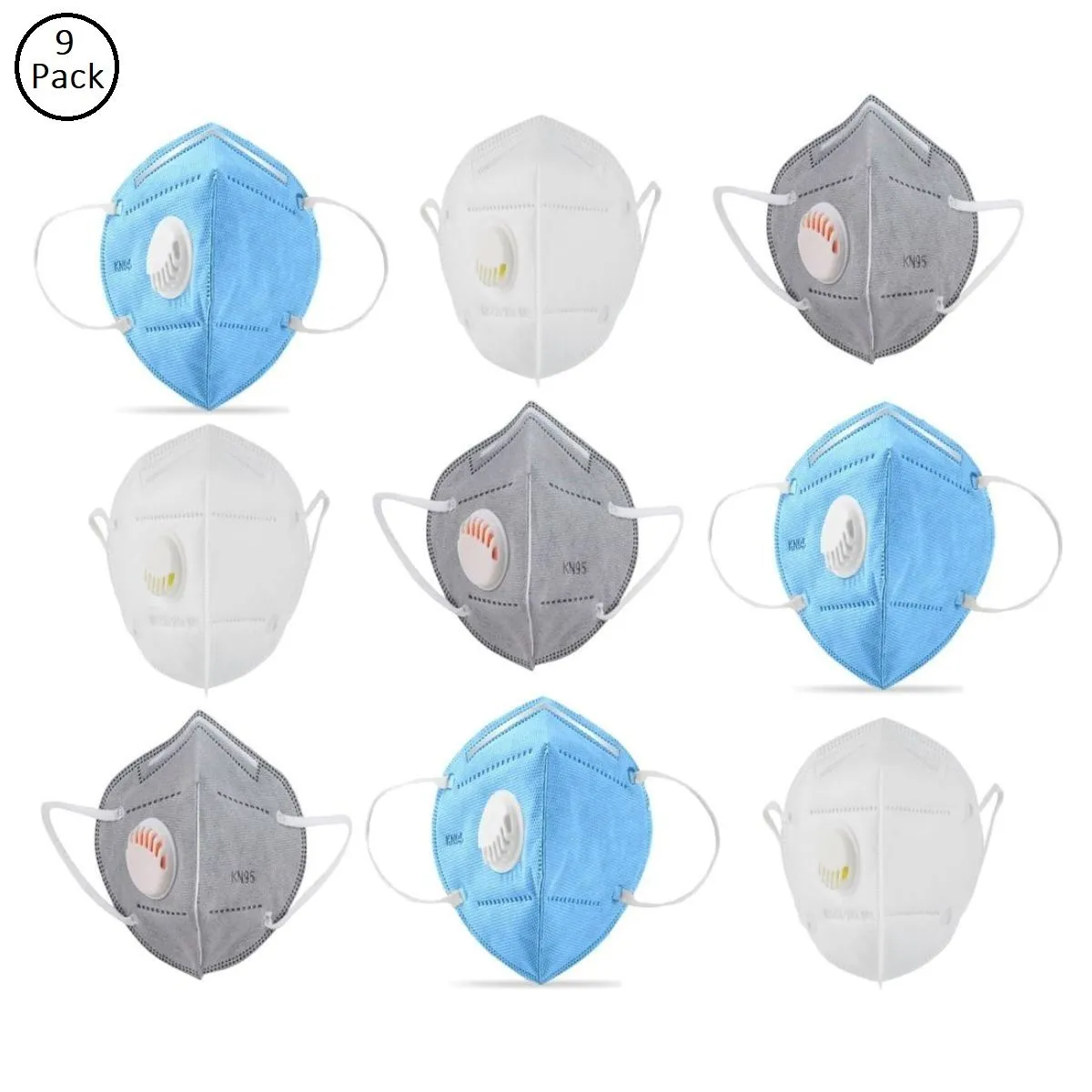 OOMPH Pack of 9 Anti-Pollution Reusable 5 Layer Mask - White Blue Grey