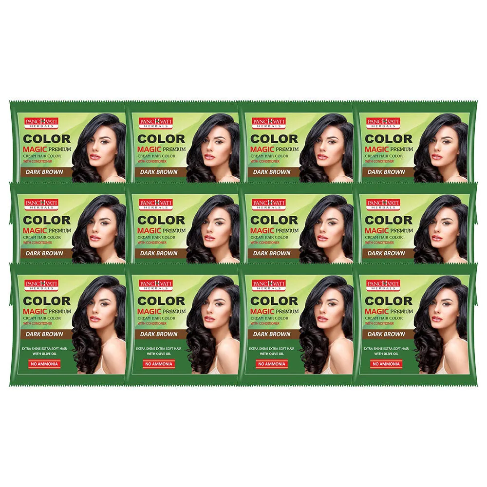 Panchvati Herbals Magic Premium Cream Hair Color With Conditioner - Natural Brown (Pack Of 12)