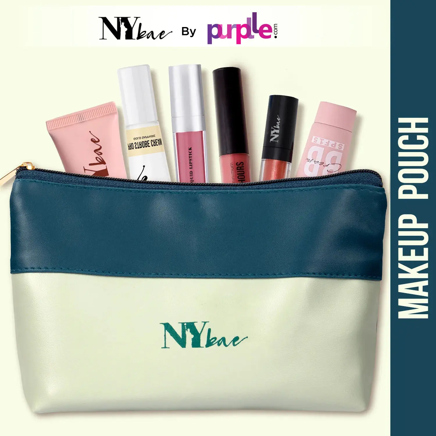 NY Bae Twin Hues Makeup Pouch | Makeup Bag | Dual Tone | Green & Blue | Multi Purpose | Travel Friendly - Earthy 03