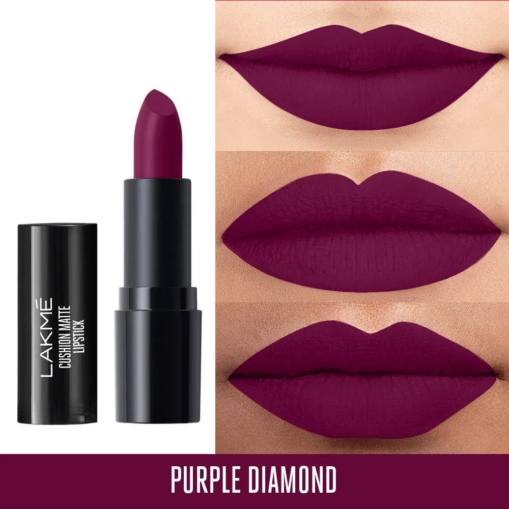 Lakme Cushion Matte Lipstick, Purple Diamond, 4.5g