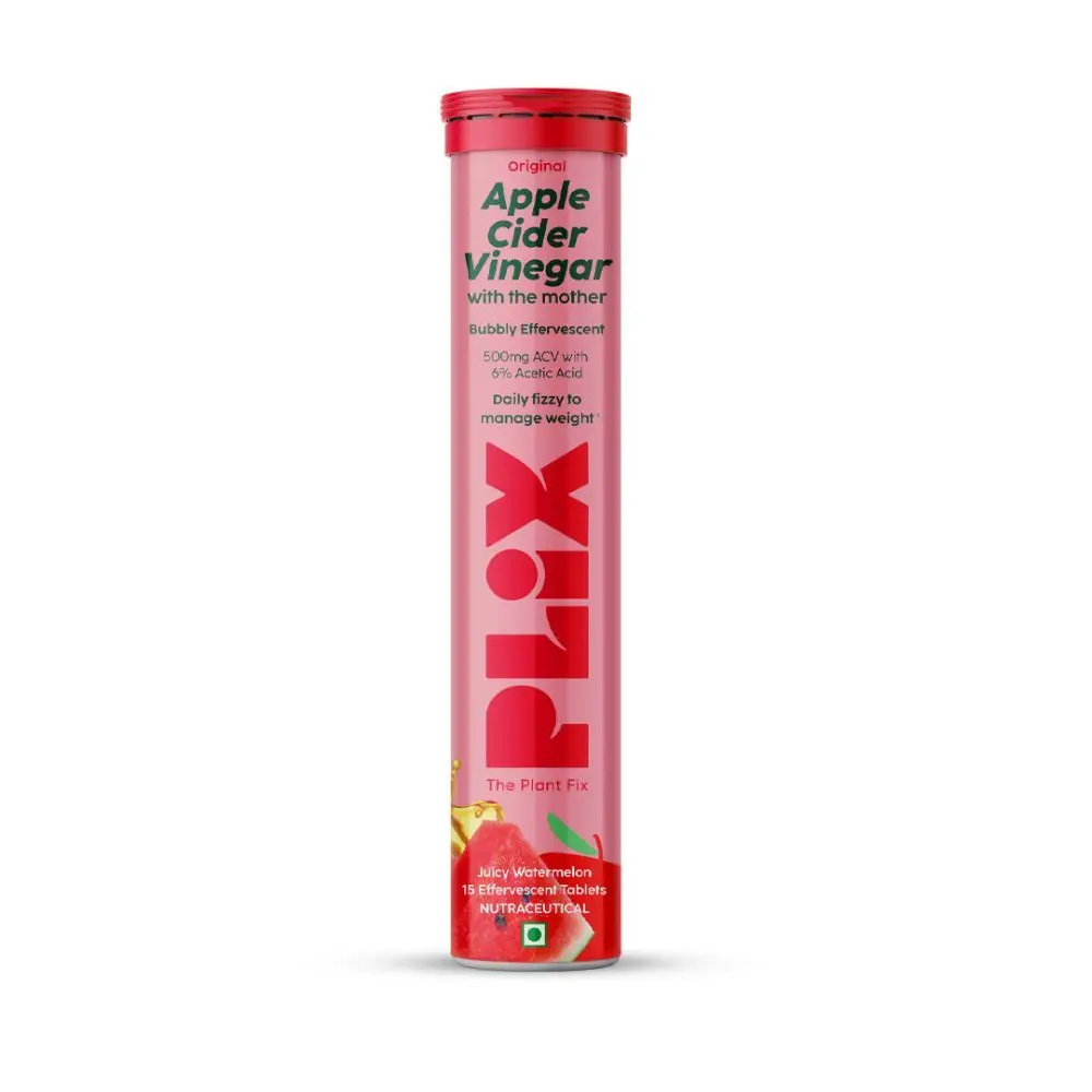 PLIX World's First Apple Cider Vinegar 15 Effervescent Tablets, Pack of 1 (Juicy Watermelon) with vitamin B12 | 100% vegan | No added Sugar | Easy to consume| Gluten Free