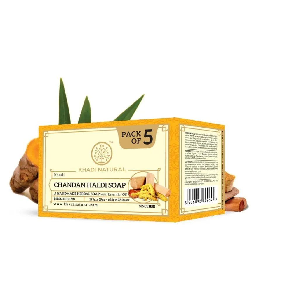 Khadi Natural Chandan Haldi Handmade Soap| Anti - Bacterial & Paraben Free (Pack of 5) - 625 g