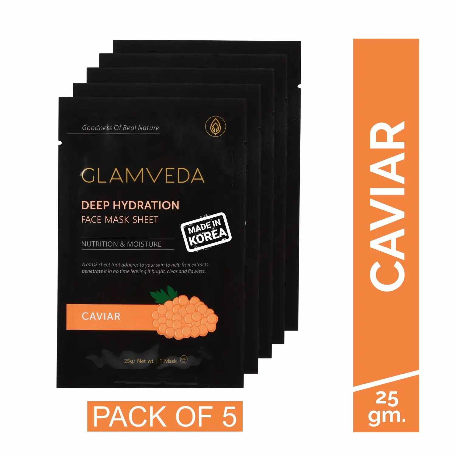 Glamveda Caviar Rejuvenating Korean Sheet Mask Pack Of 5