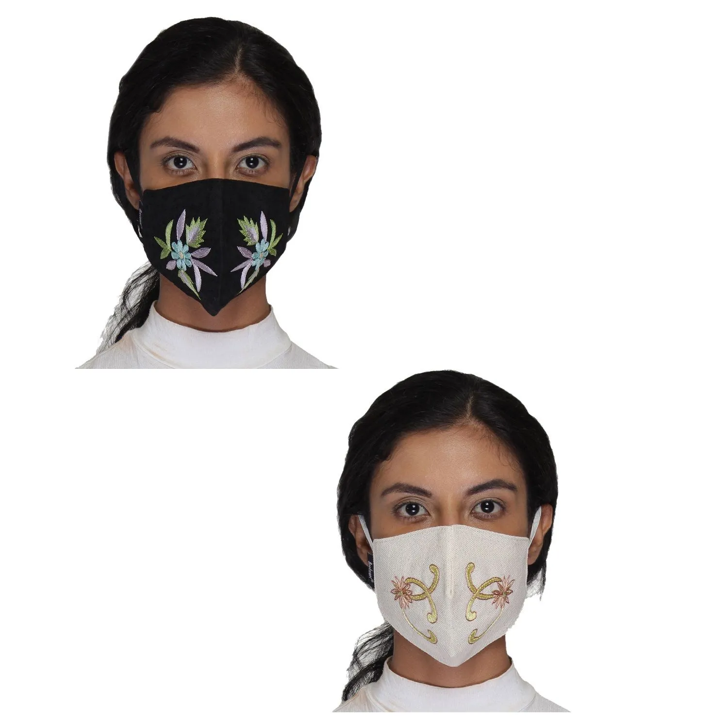 Anekaant Multicolor Reusable 3-Ply Cotton Embroidered Fabric Fashion Mask (Pack Of 2)