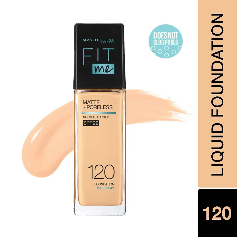 Maybelline New York Fit Me Matte+Poreless Liquid Foundation (With Pump & SPF 22), 120 Classic Ivory, 30ml