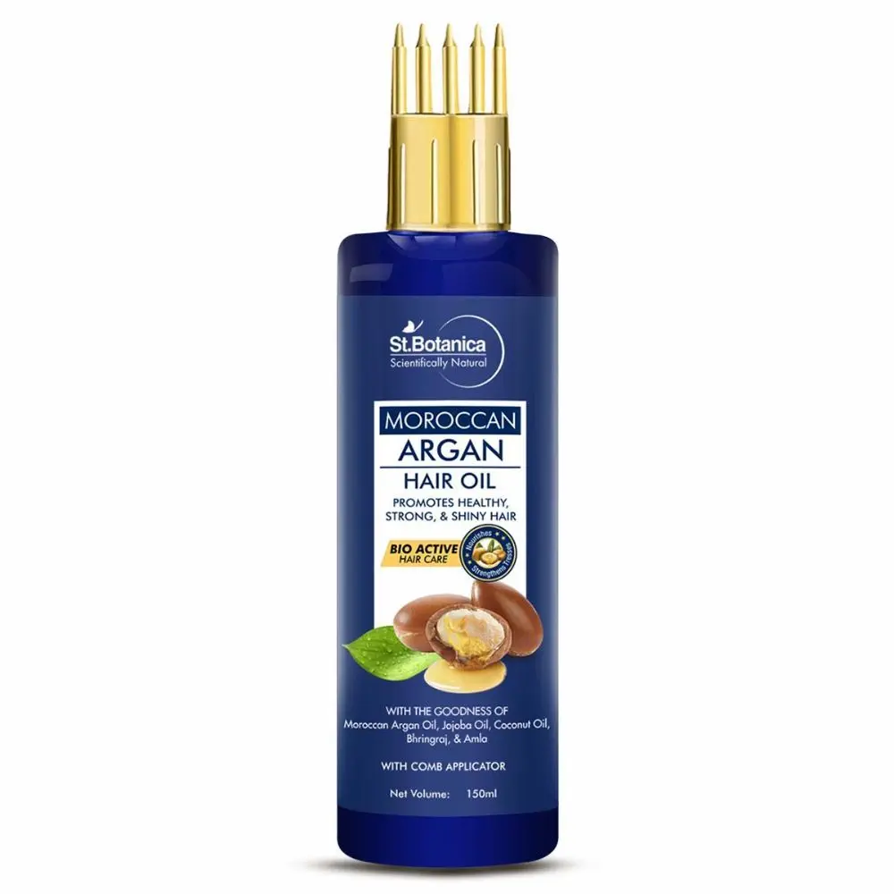 StBotanica Moroccan Argan Hair Oil With Comb Applicator 150ml - With Goodness Of 19 Oils - Promotes Healthy, Long, Strong & Shiny Hair