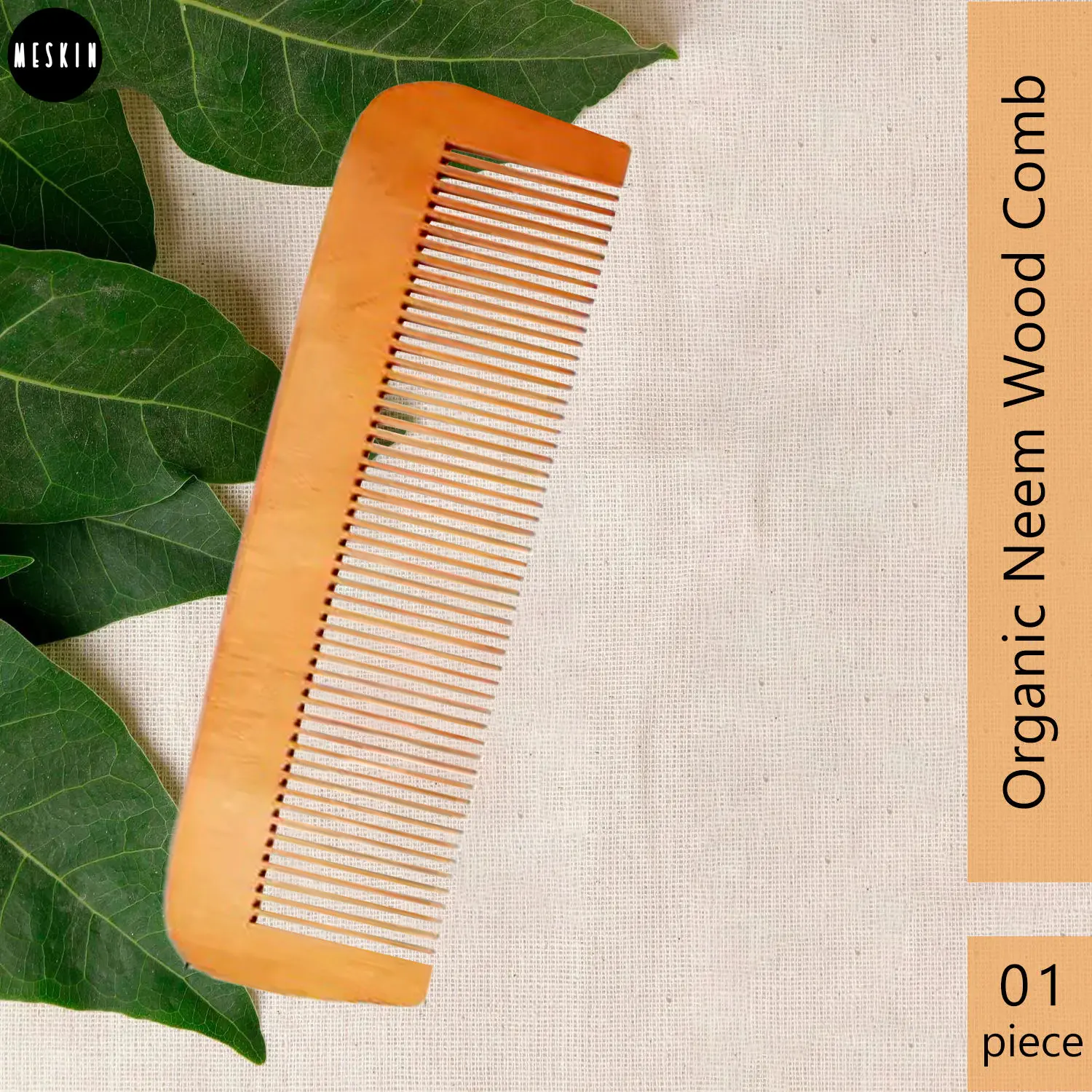 MeSkin Organic Neem Wood Comb (LONG) | Women & Men | Natural & Eco Friendly | Wide Tooth Comb, Anti-Bacterial Styling Comb for All Hair Types | Made in India