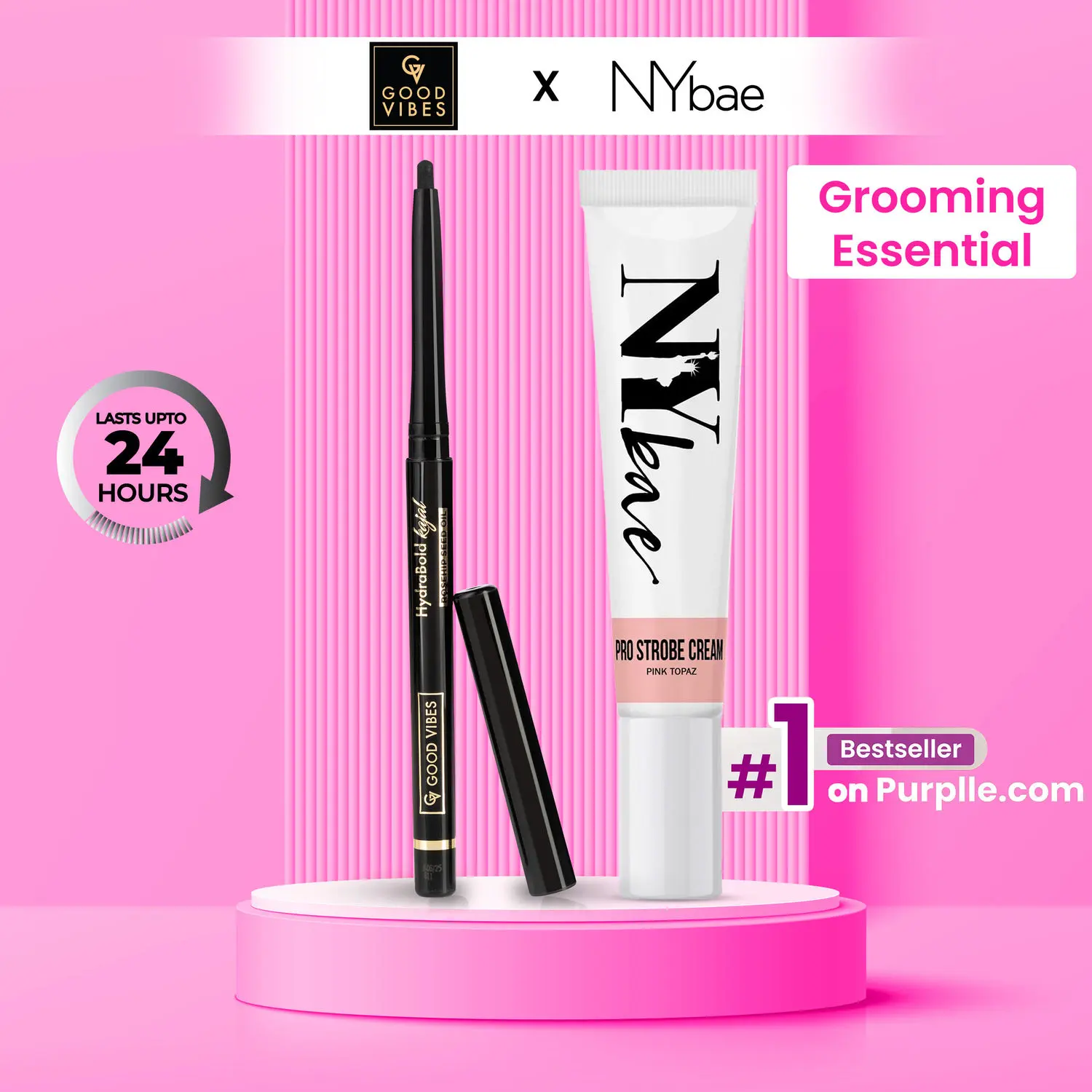   Good Vibes x NY Bae Glam Up Kit By Purplle | Bestsellers | Strobe Cream | HydraBold Kajal | Combo.