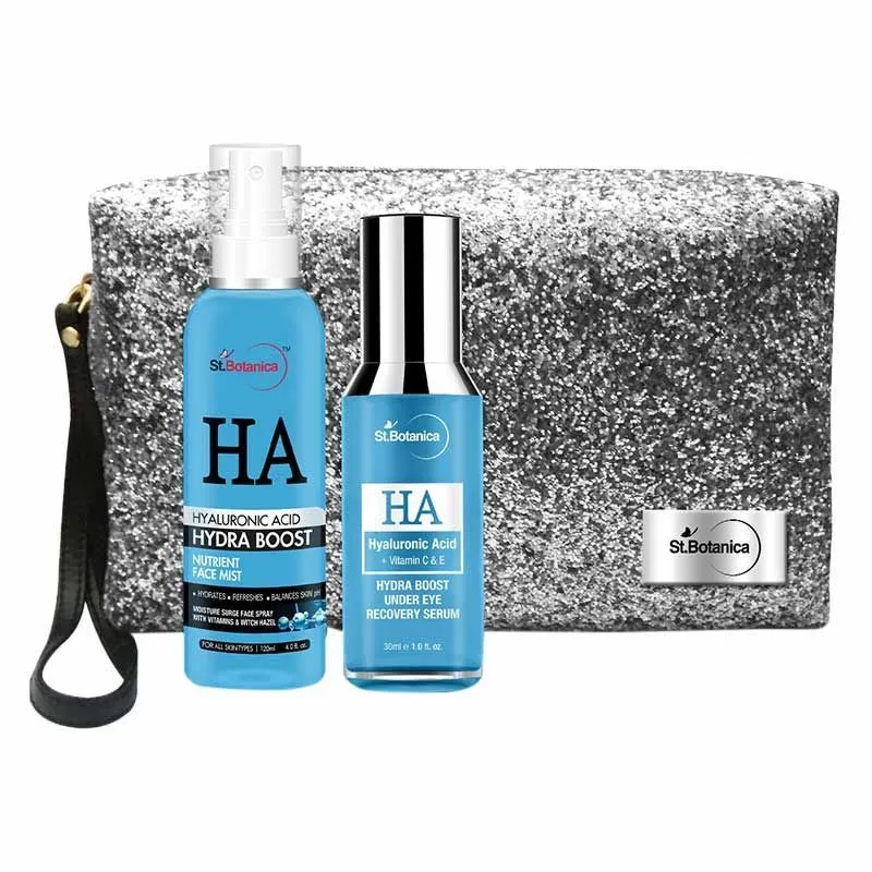 St.Botanica Hyaluronic Acid Combo Nutrient Face Mist + Under Eye Recovery Serum & Pouch