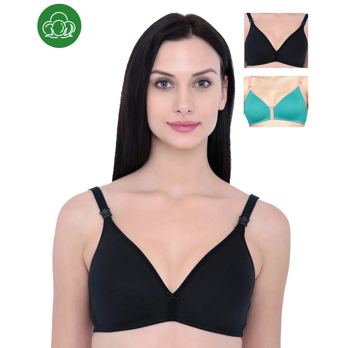 Inner Sense Organic Cotton Antimicrobial Nursing Bra Pack of 3 - Multi-Color