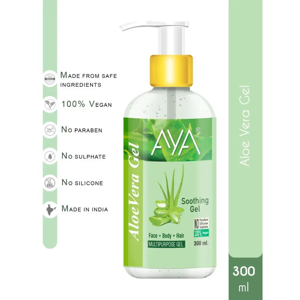 AYA Multipurpose Aloe Vera Gel, 300 ml for Face, Hair and Body | No Paraben, No Silicone, No Sulphate