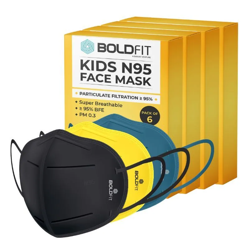 Boldfit N95 Mask For Kids For Boys & Girls - Pack Of 24 (Black,blue,yellow)