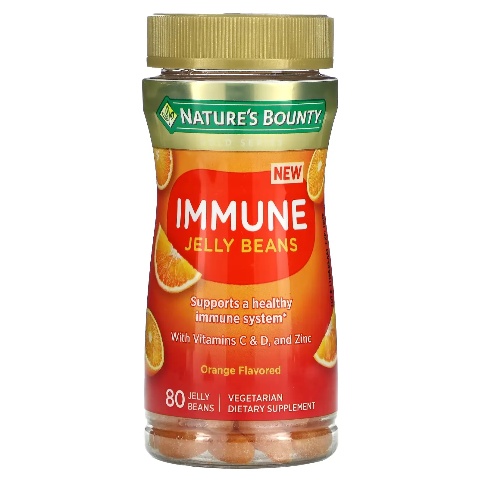 Immune Jelly Beans, With Vitamin C & D, and Zinc, Orange, 80 Jelly Beans