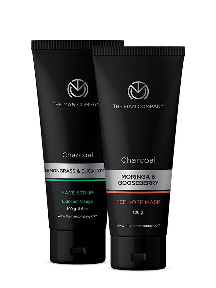 The Man Company Face Cleanse Duo Moringa & Gooseberry Peel-off Mask & Charcoal Face Scrub - Set Of 2