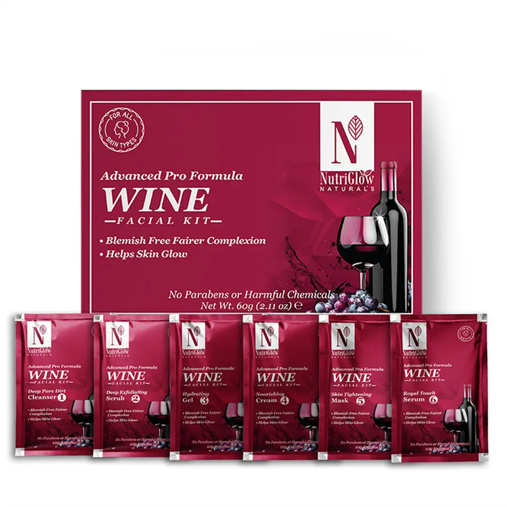 NutriGlow NATURAL'S Advanced Pro Formula Wine Facial Kit For Blemish Free Fairer Complexion, 60gm