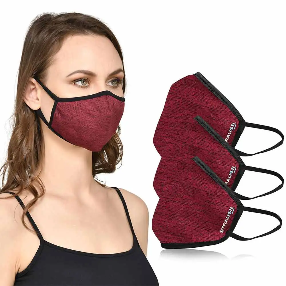 Strauss Unisex Anti-Bacterial Protection Mask,  Non Vent, Medium, Red (Pack of 3)