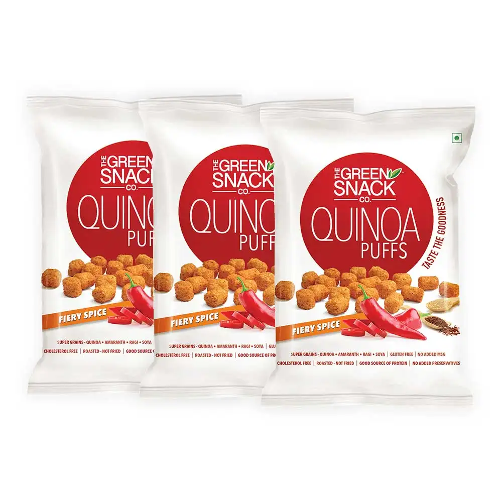 The Green Snack Co. Quinoa Puffs - Pack of 3,  Fiery Spice  50 g