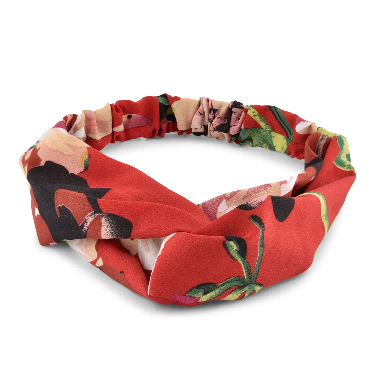 Toiniq Red Floral Printed Twisted Head Band For Women(OAWXXH93 A)