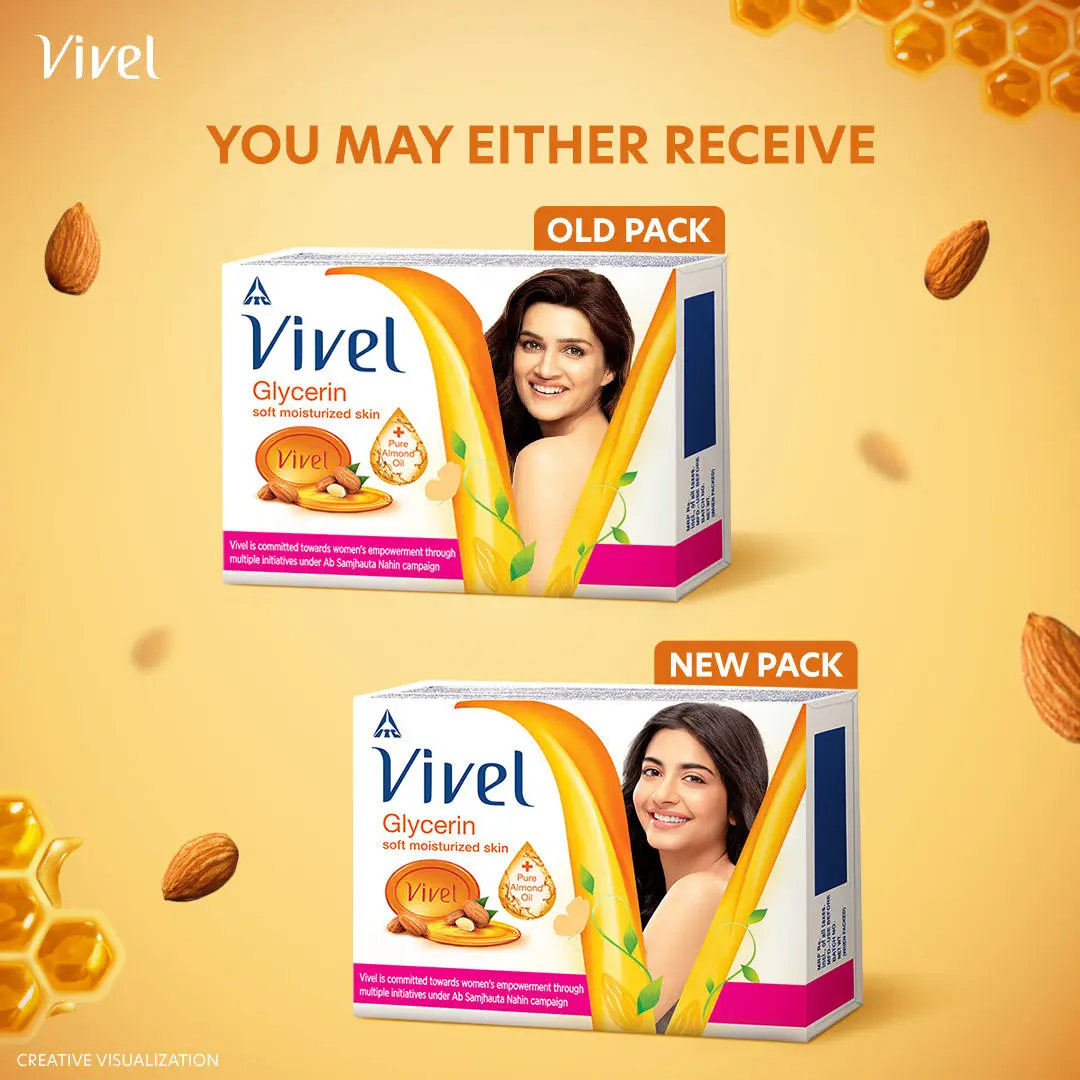 Vivel Glycerin Bathing Bar Soap for Soft Moisturized Skin with Pure Almond Oil, Combo Pack 100g (Pack of 4)