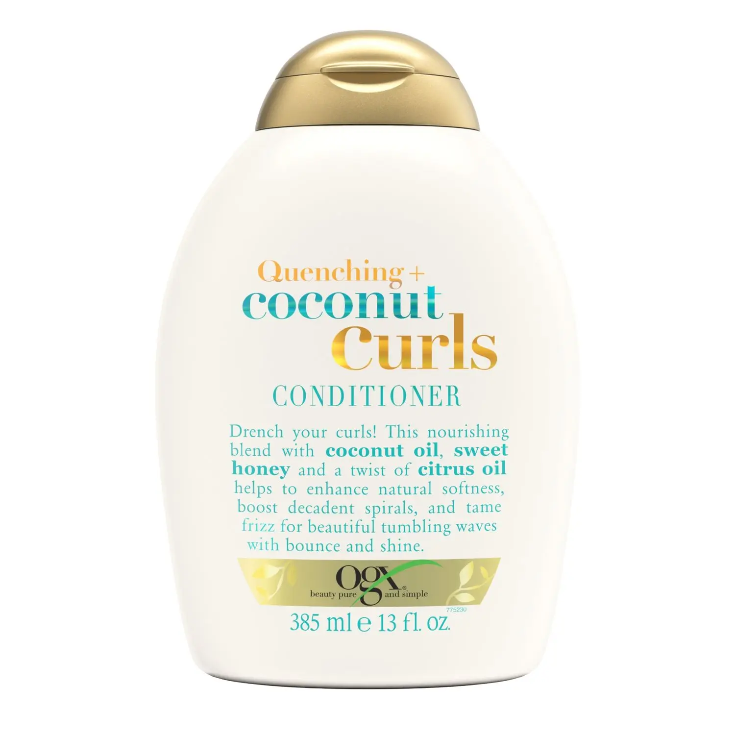 OGX Quenching + Coconut Curls Curl-Defining Conditioner, Nourishing Curly Hair Conditioner with Coconut Oil, Citrus Oil & Honey, Paraben-Free with Sulfate-Free Surfactants - 385ml