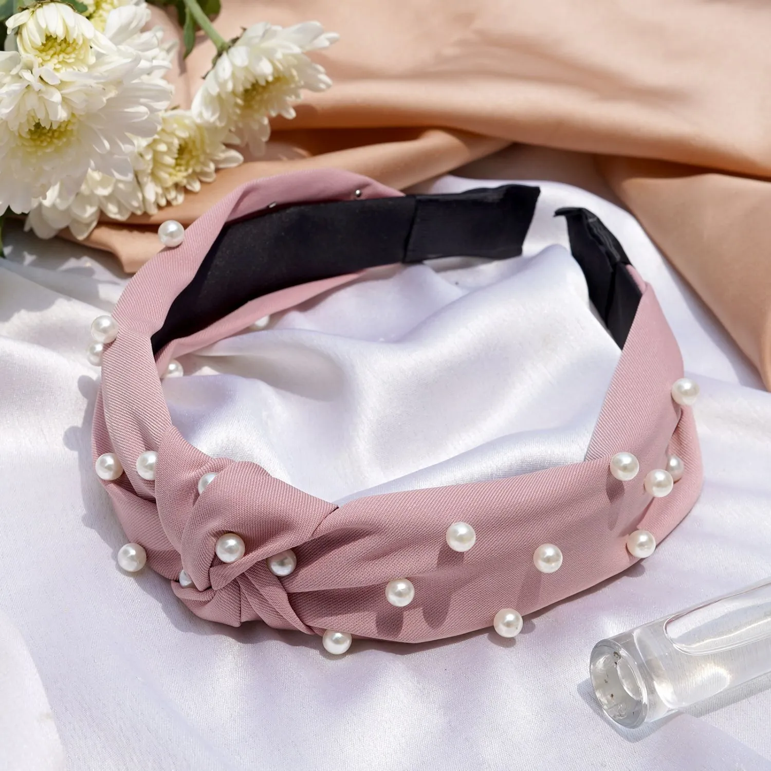 Joker & Witch Pink Pearl Beaded Knot Headband For Women