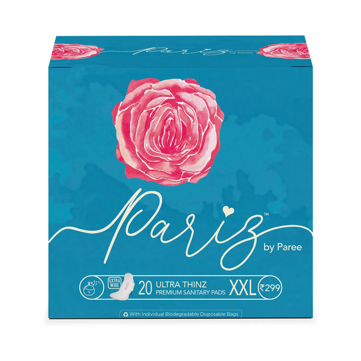 Pariz By Paree Premium Ultra Thinz Cottony Super Soft Extra Wide Sanitary Pads for Women, XXL| Rash Free Comfort And Absorbs Quickly | Biodegradable Disposable Bags, 20 Pads