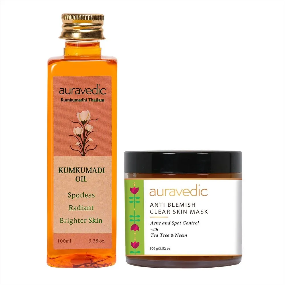 Auravedic Kumkumadi Oil + Blemish Free Mask