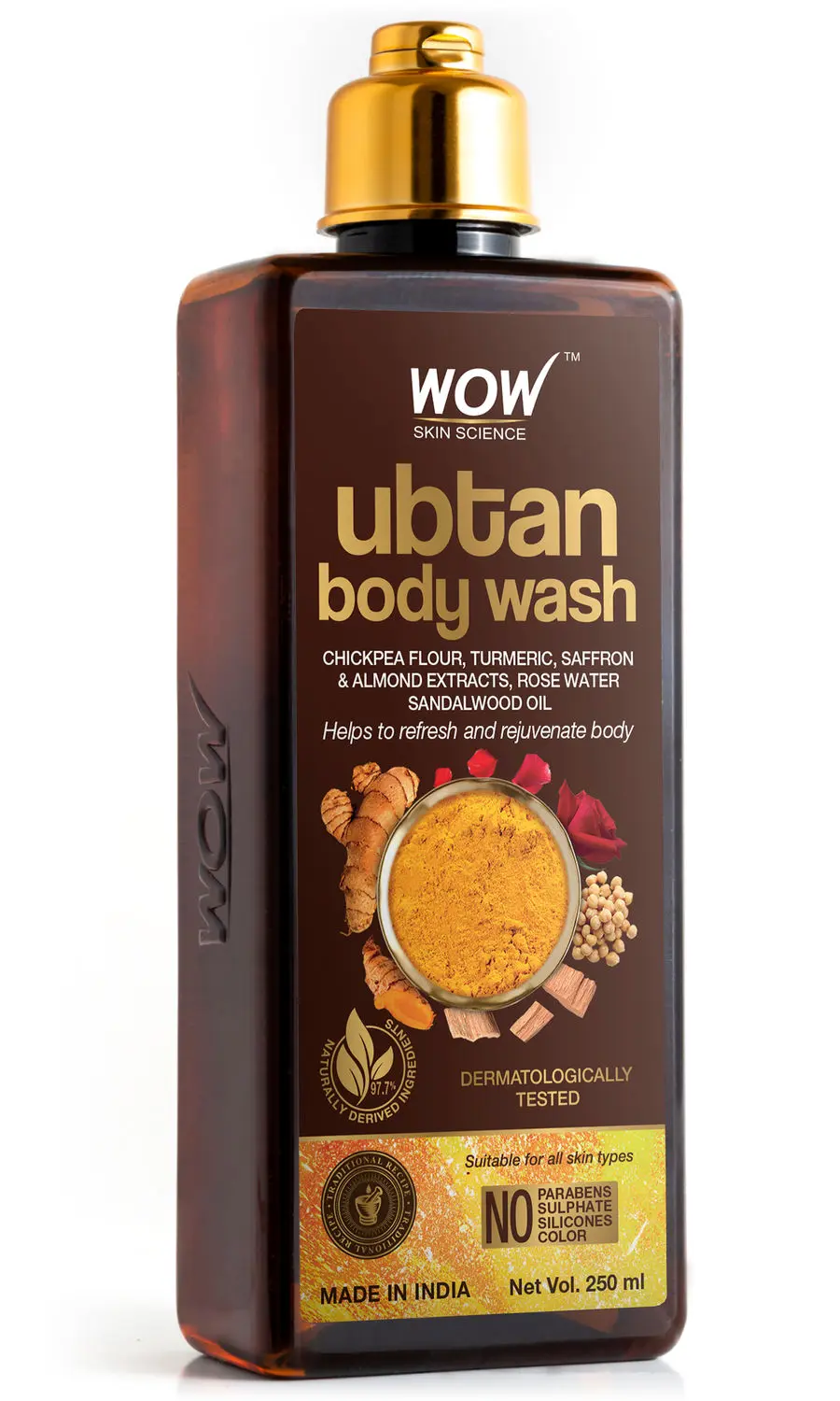 WOW Skin Science Ubtan Body Wash Helps to refresh and rejuvenate body - With Chickpea Flour, Almond, Safron & Turmeric Extract - 250 ml