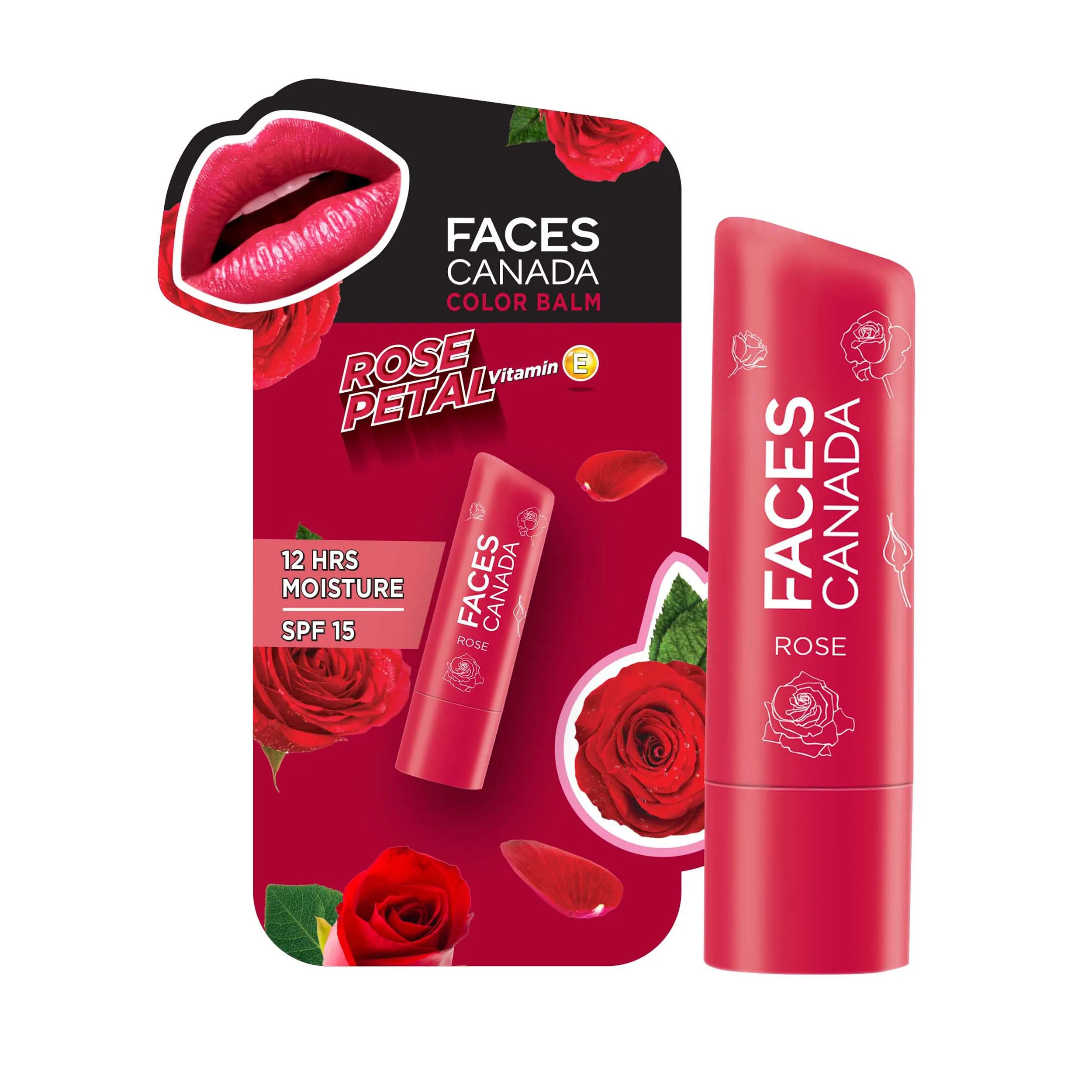 Faces Canada Color Balm | 12hr Moisture For Dry- Chapped Lips | Vitamin E | Spf 15| Rose Petal